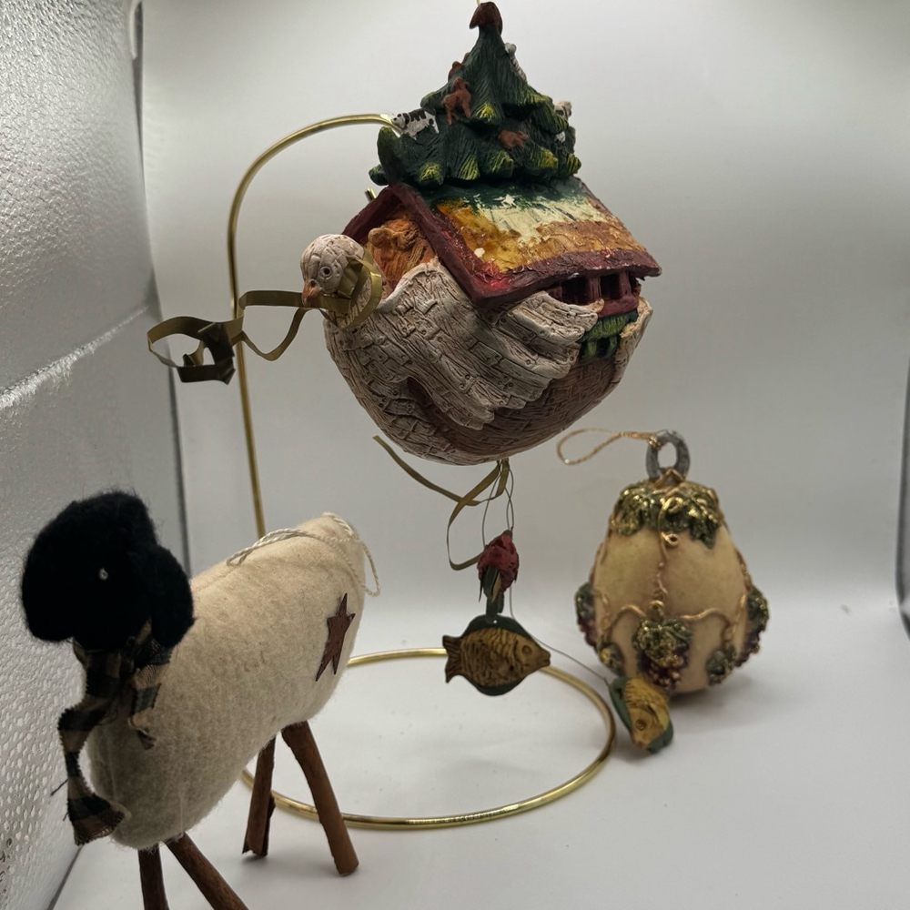 Set of 3 Vintage Noah’s Ark Sheep Christmas Ornaments Multi-color - Picture 2 of 4